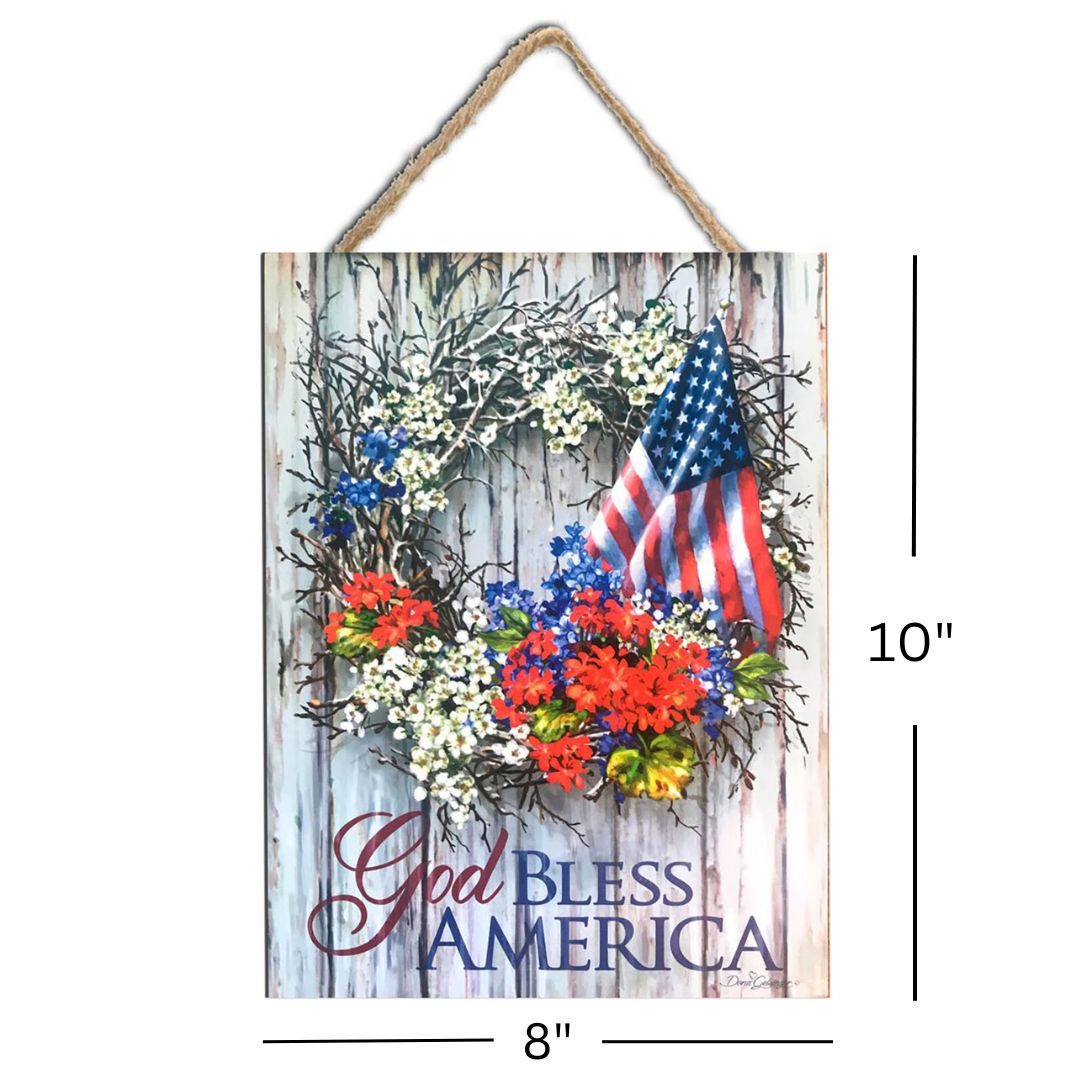 God Bless America Wooden Sign with Rope Hanger