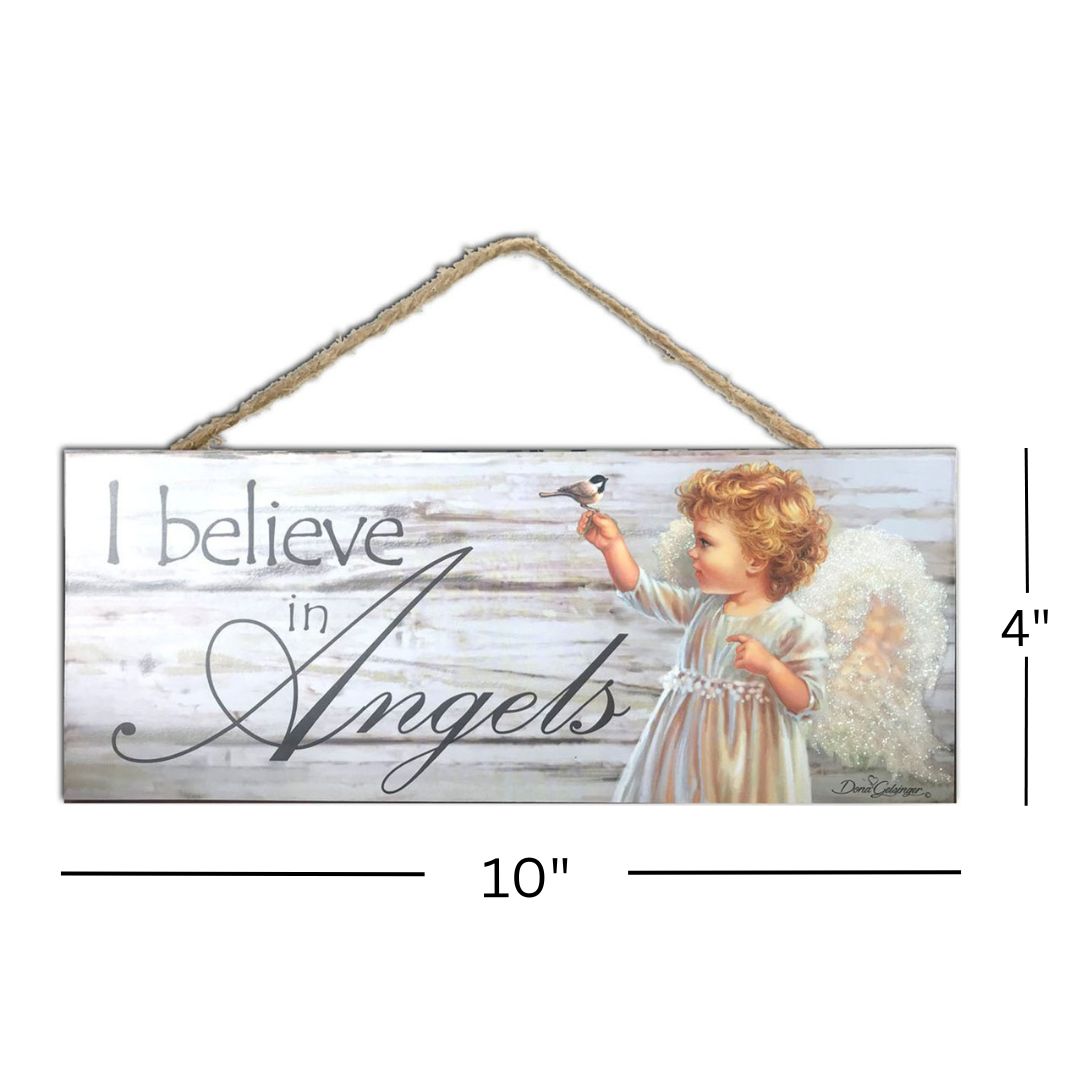 Believe in Angels Wooden Sign with Rope Hanger