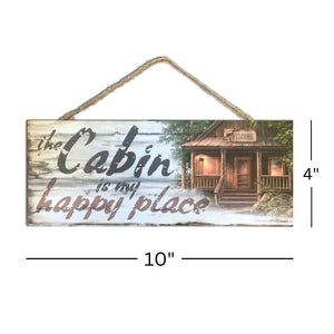 Cabin Happy Place Wooden Sign with Rope Hanger