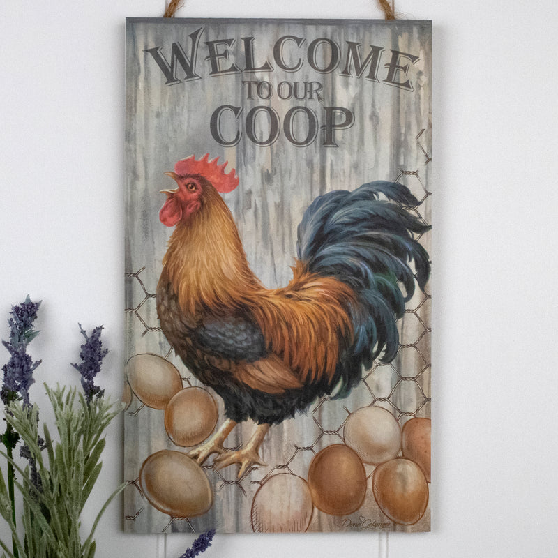 Welcome to our Coop Wooden Sign with Rope Hanger | Glow Decor