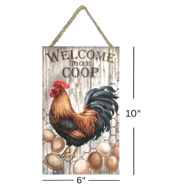 Welcome to our Coop Wooden Sign with Rope Hanger | Glow Decor