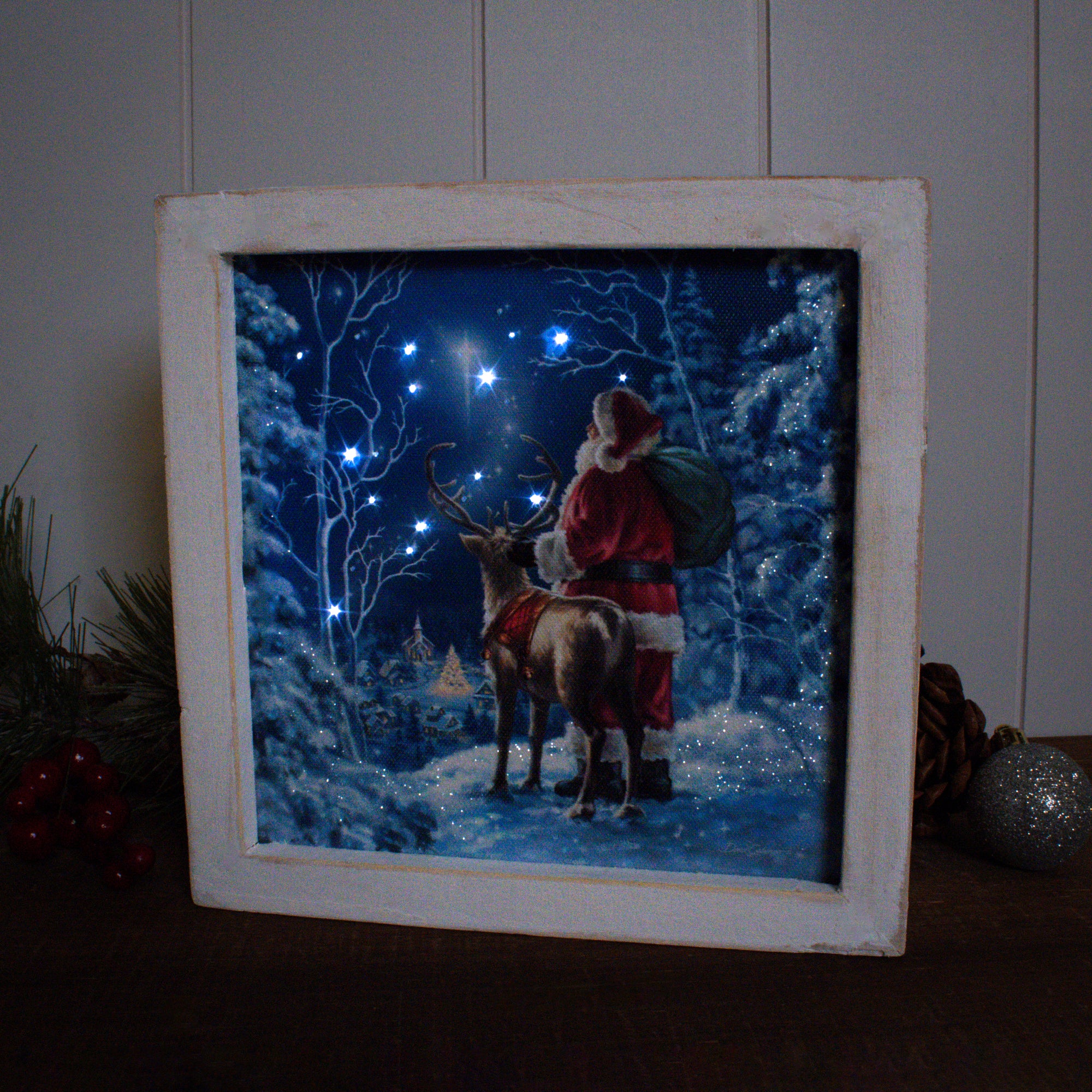 Starry Night Santa Lighted Shadow Box