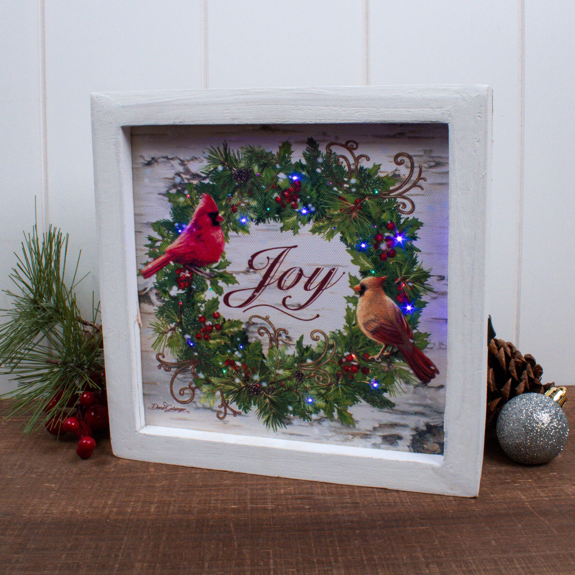 Cardinal Wreath Lighted Shadow Box