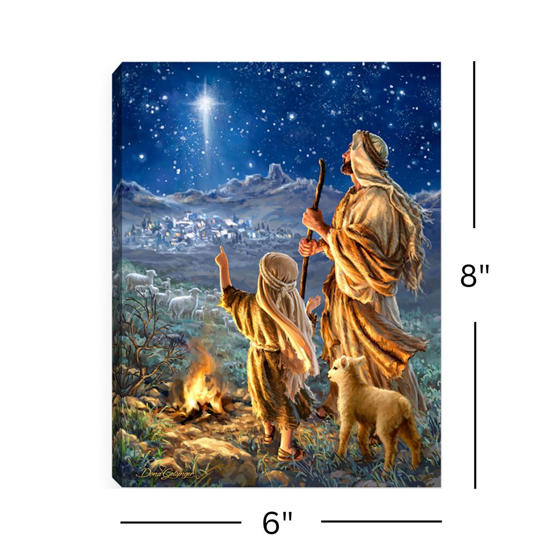 Shepherds Keeping Watch 8x6 Lighted Tabletop Canvas