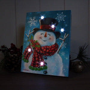 Joyful Jolly Snowman 8x6 Lighted Tabletop Canvas