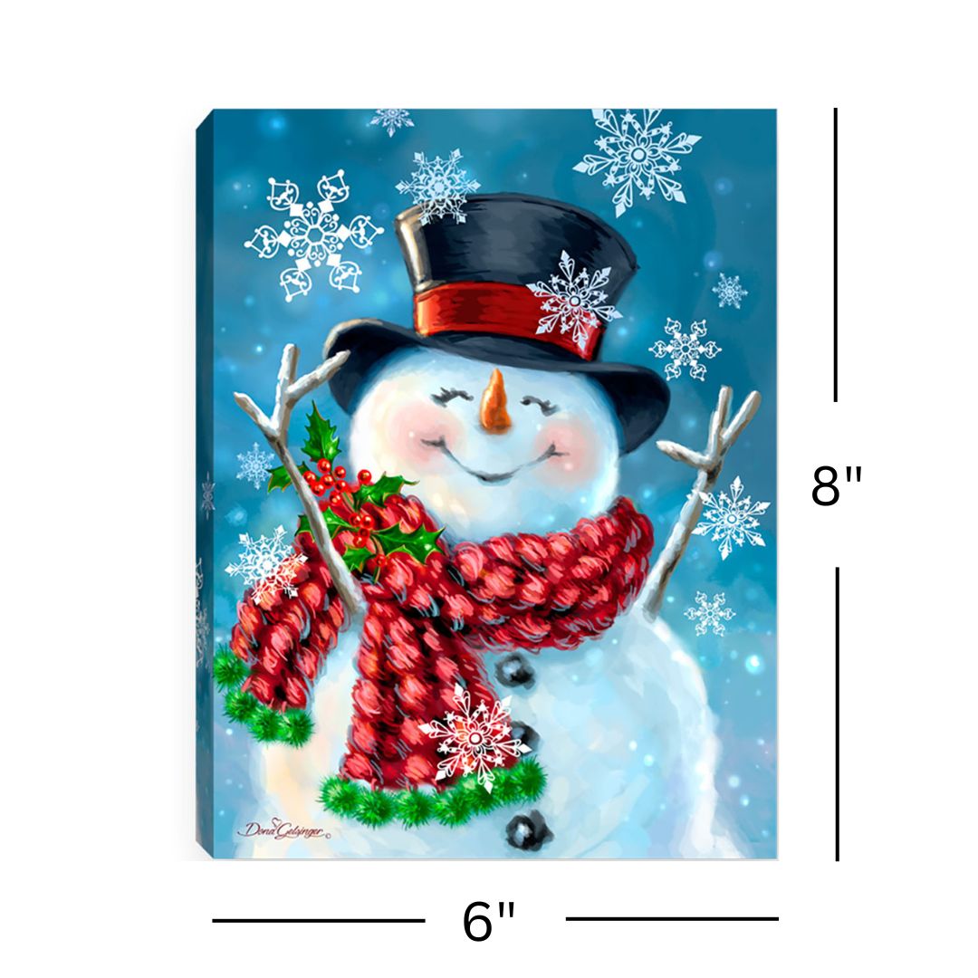 Joyful Jolly Snowman 8x6 Lighted Tabletop Canvas