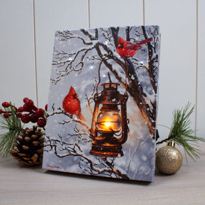 Cozy Cardinals 8x6 Lighted Tabletop Canvas