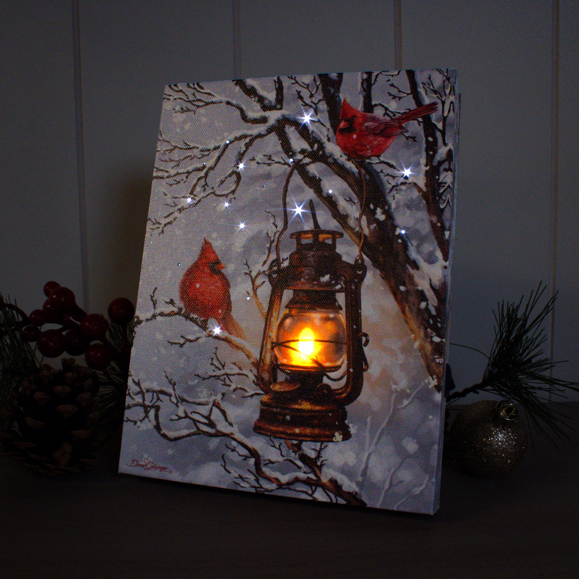 Cozy Cardinals 8x6 Lighted Tabletop Canvas