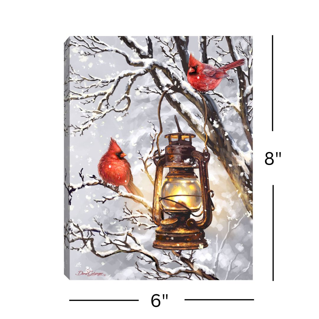 Cozy Cardinals 8x6 Lighted Tabletop Canvas