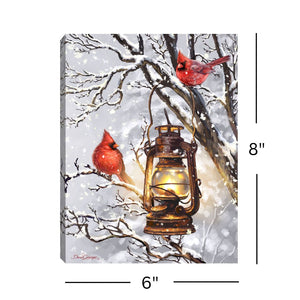 Cozy Cardinals 8x6 Lighted Tabletop Canvas