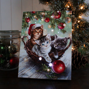 Christmas Kittens 8x6 Lighted Tabletop Canvas