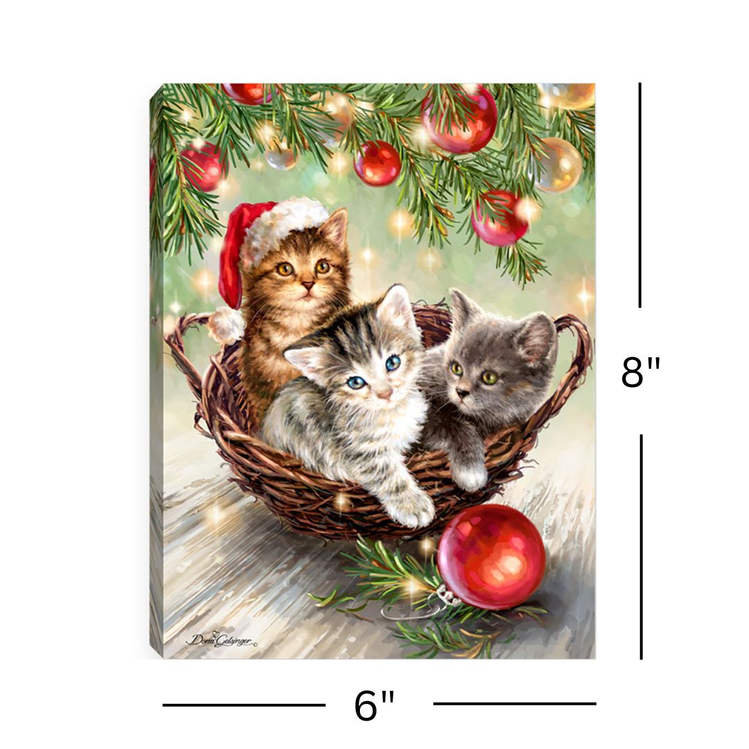 Christmas Kittens 8x6 Lighted Tabletop Canvas