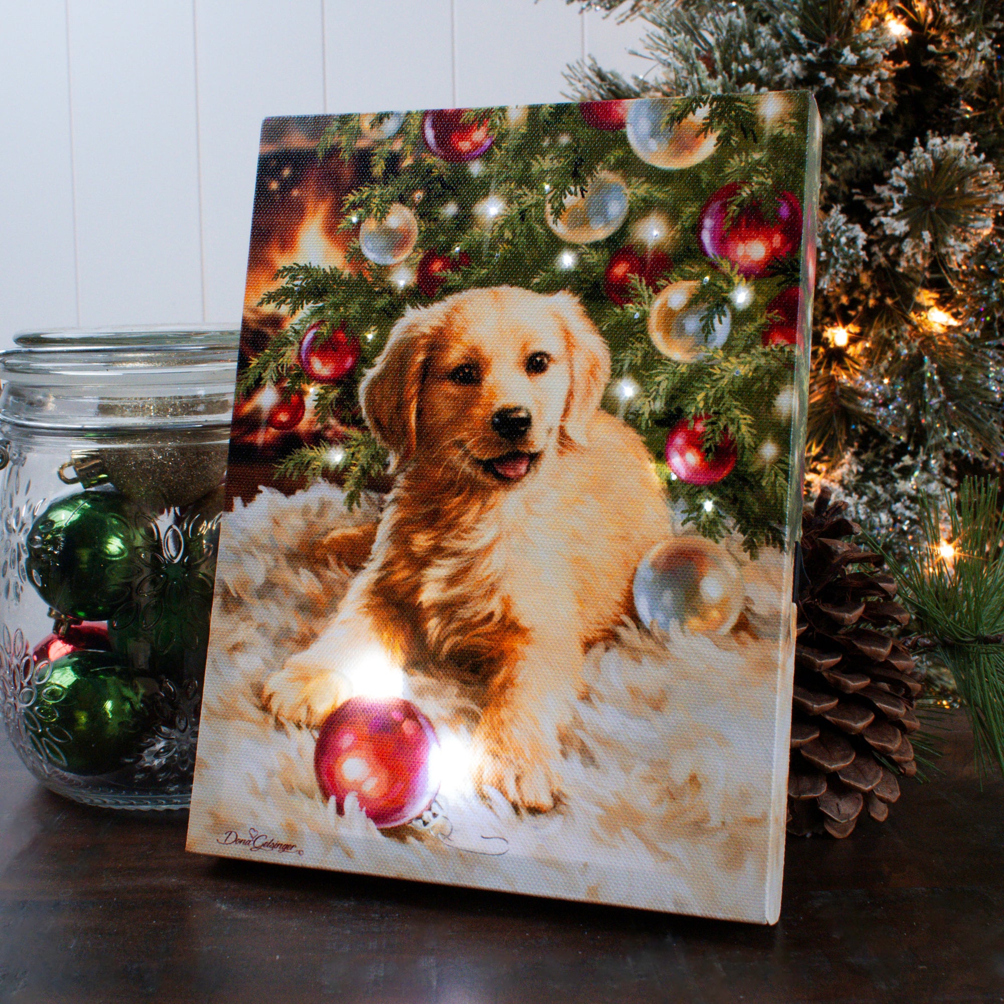 Christmas Puppy 8x6 Lighted Tabletop Canvas