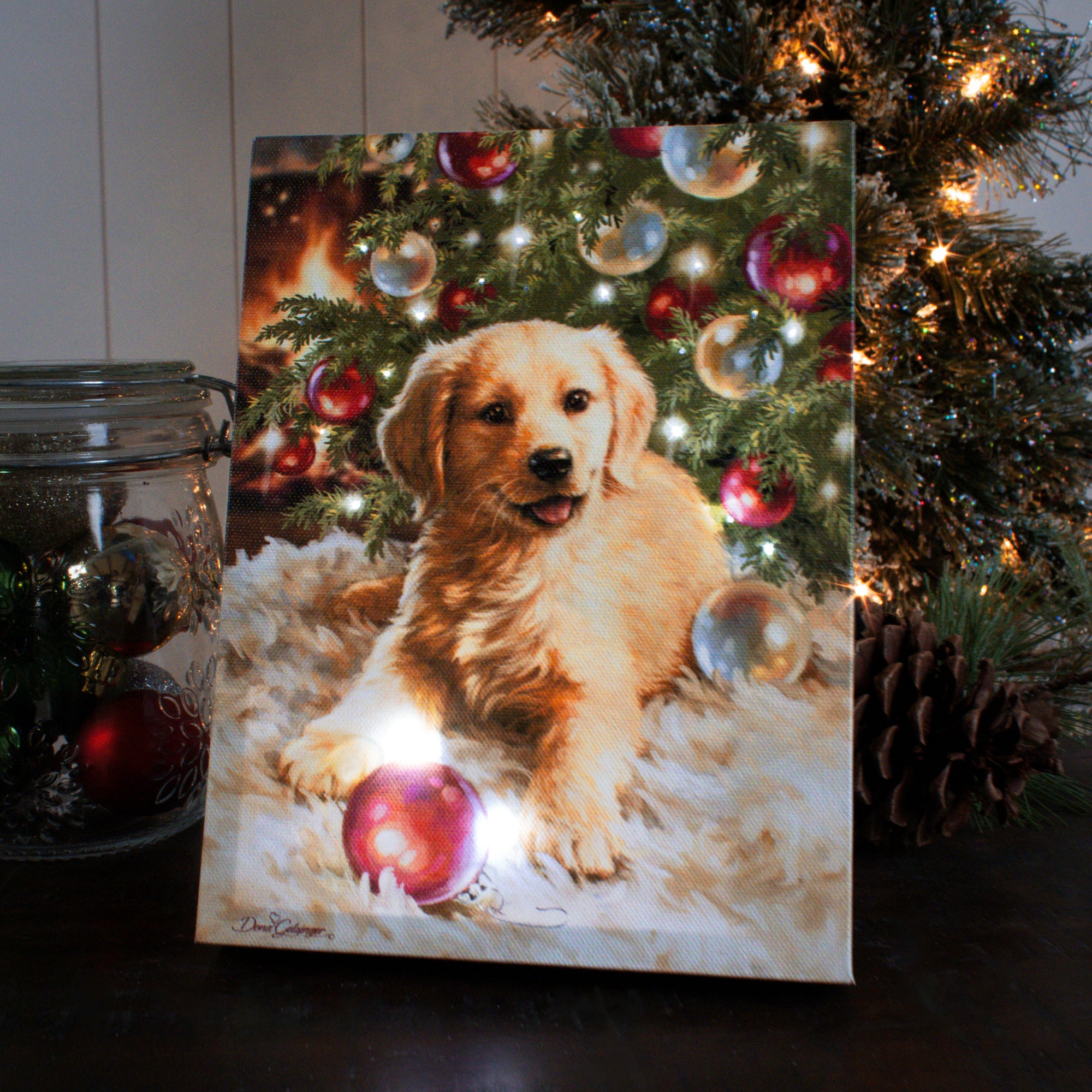 Christmas Puppy 8x6 Lighted Tabletop Canvas
