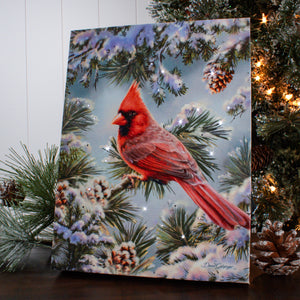 Snowy Pine Cardinal 8x6 Lighted Tabletop Canvas