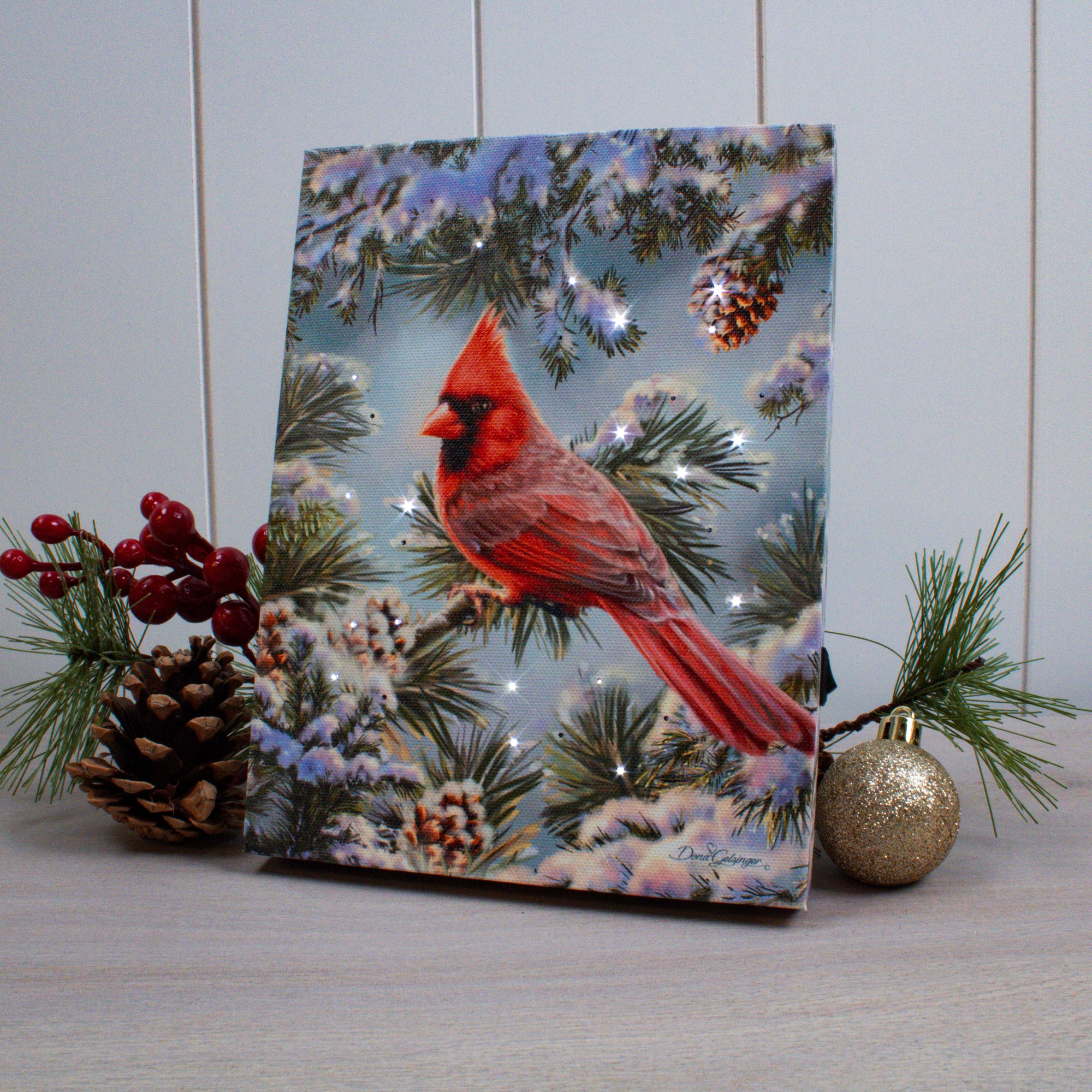 Snowy Pine Cardinal 8x6 Lighted Tabletop Canvas