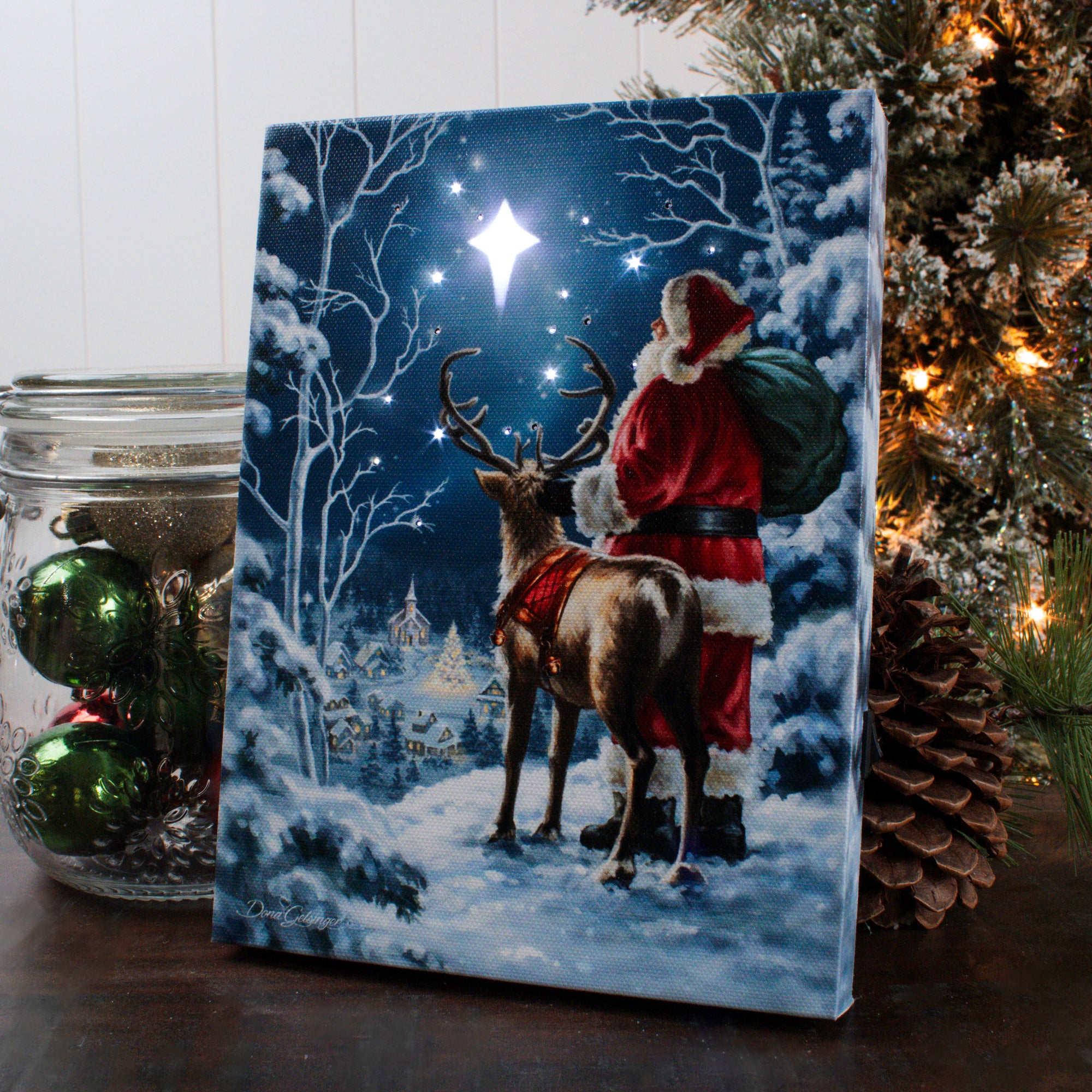 Starry Night Santa 8x6 Lighted Tabletop Canvas