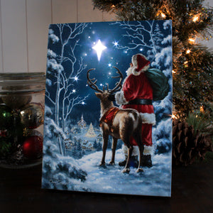 Starry Night Santa 8x6 Lighted Tabletop Canvas