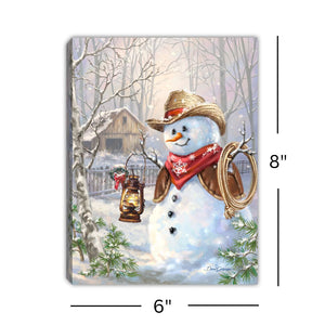 Cowboy Snowman 8x6 Lighted Tabletop Canvas