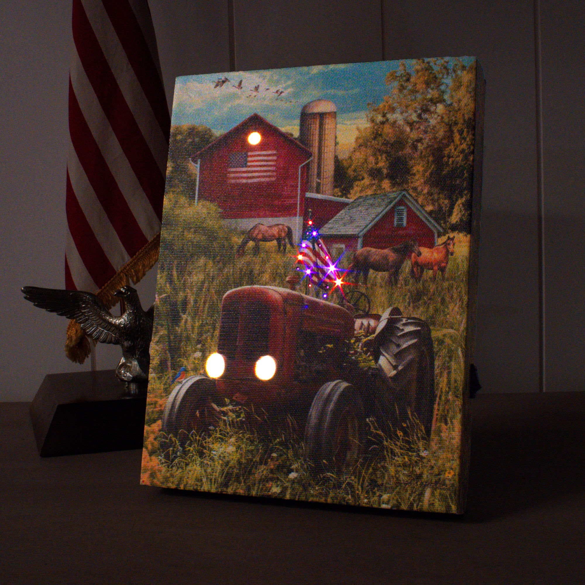 Patriotic Farm 8x6 Lighted Tabletop Canvas