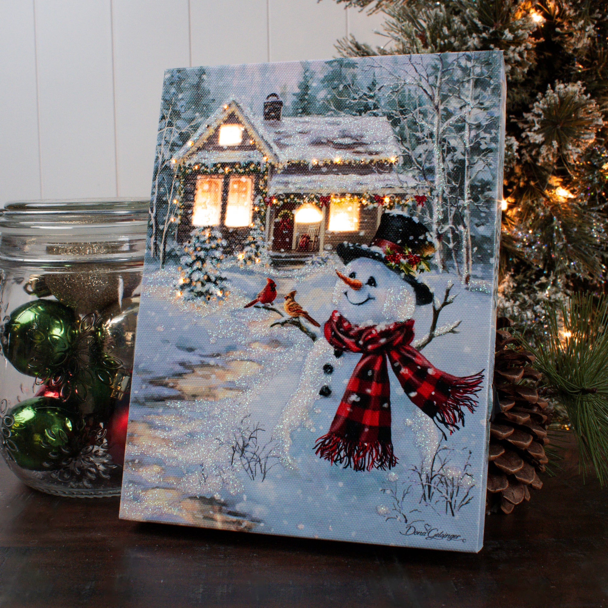 Cottage in the Snow 8x6 Lighted Tabletop Canvas