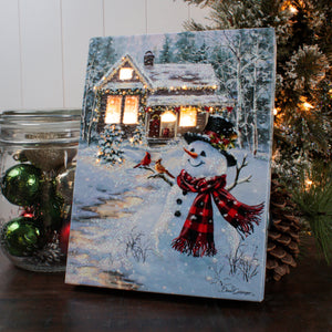 Cottage in the Snow 8x6 Lighted Tabletop Canvas