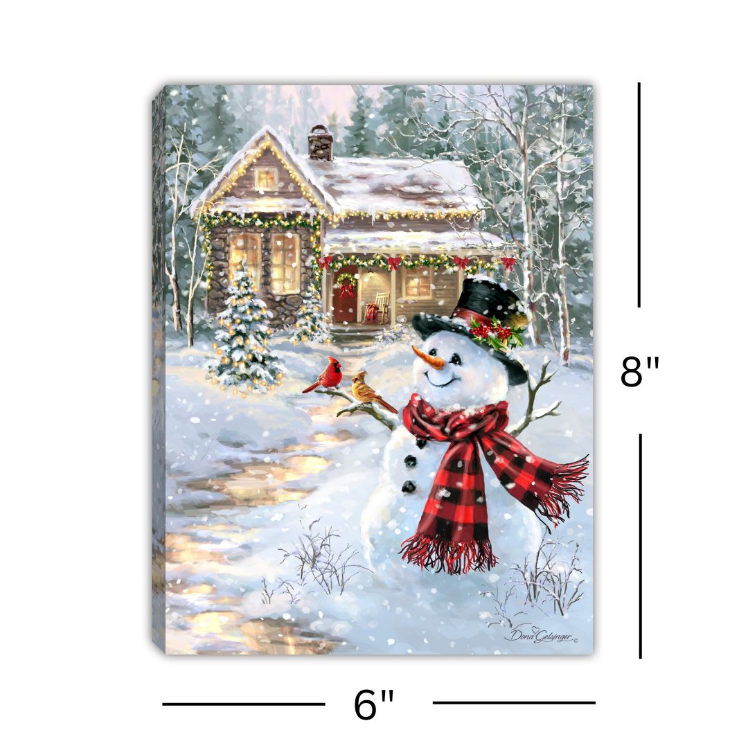 Cottage in the Snow 8x6 Lighted Tabletop Canvas