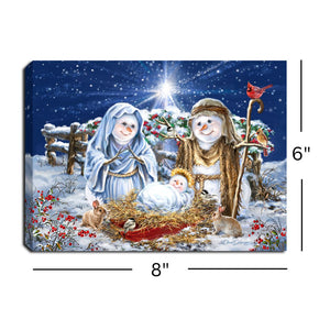 Snow Family Nativity 8x6 Lighted Tabletop Canvas
