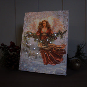 Snowfall Angel 8x6 Lighted Tabletop Canvas