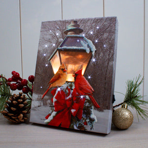 Cardinals in the Snow 8x6 Lighted Tabletop Canvas