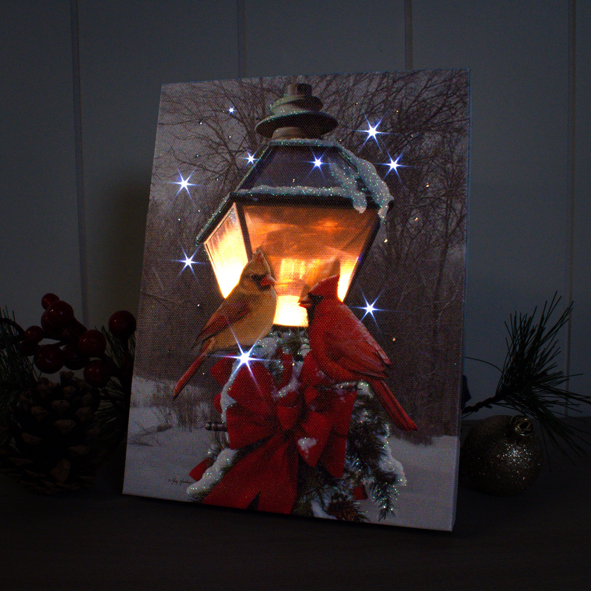 Cardinals in the Snow 8x6 Lighted Tabletop Canvas