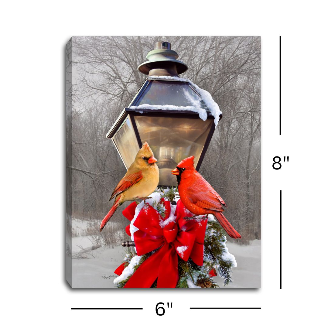 Cardinals in the Snow 8x6 Lighted Tabletop Canvas