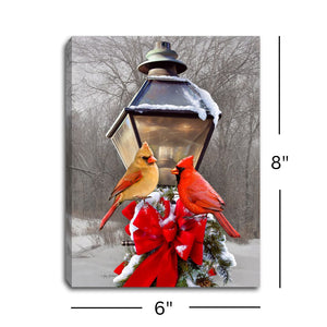 Cardinals in the Snow 8x6 Lighted Tabletop Canvas