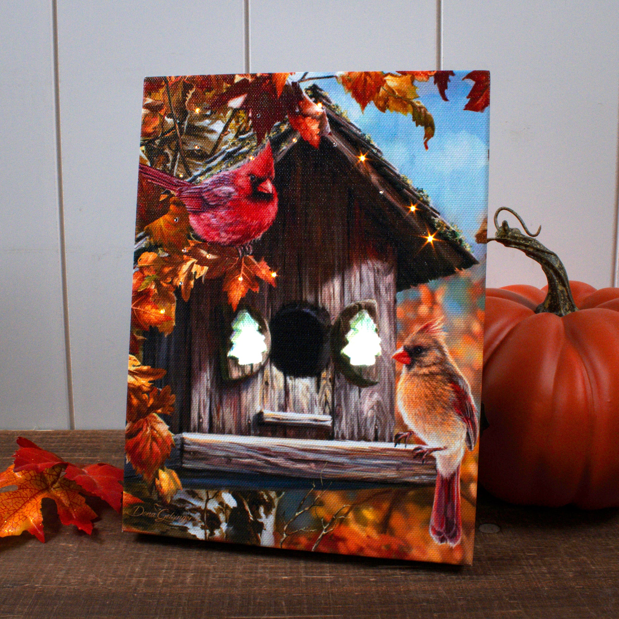 Fall Cardinals 8x6 Lighted Tabletop Canvas