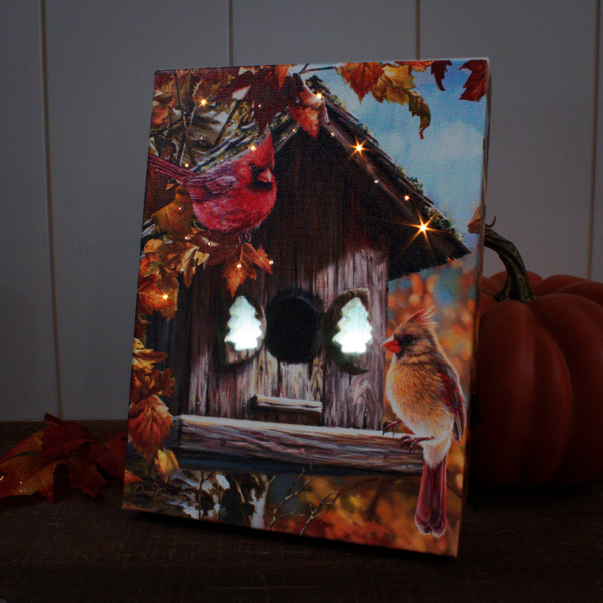 Fall Cardinals 8x6 Lighted Tabletop Canvas