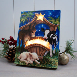 Born in a Manger 8x6 Lighted Tabletop Canvas