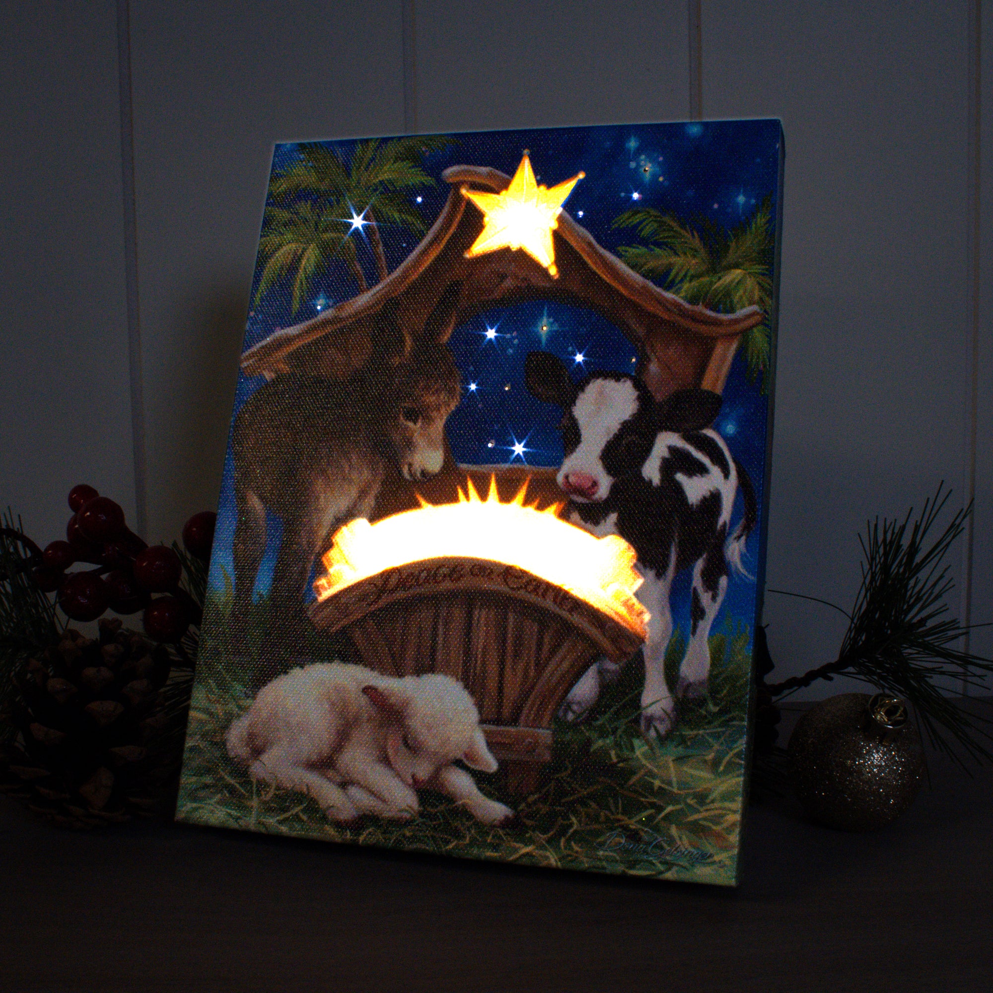Born in a Manger 8x6 Lighted Tabletop Canvas
