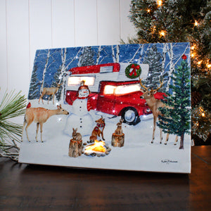 Christmas Campout 8x6 Lighted Tabletop Canvas