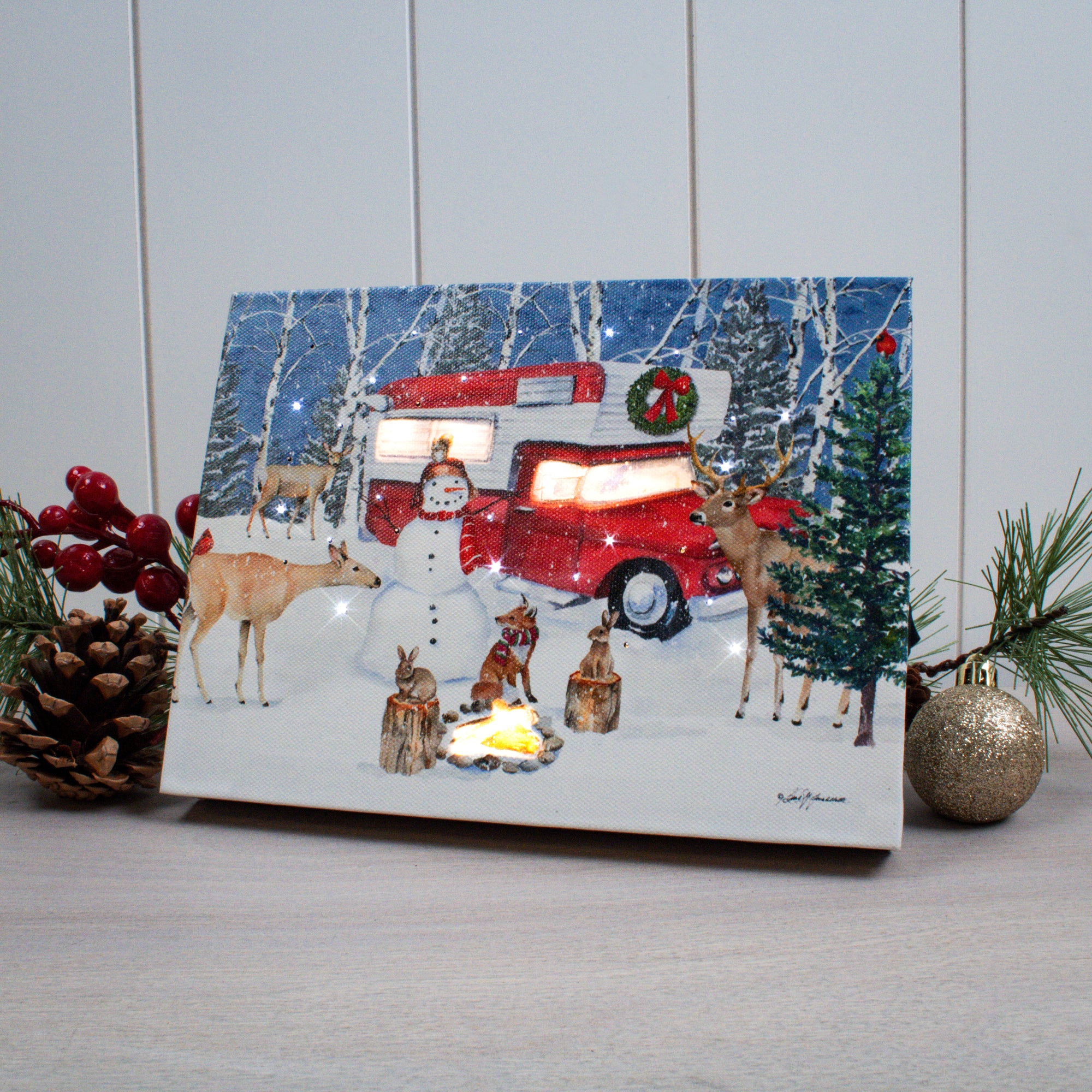 Christmas Campout 8x6 Lighted Tabletop Canvas