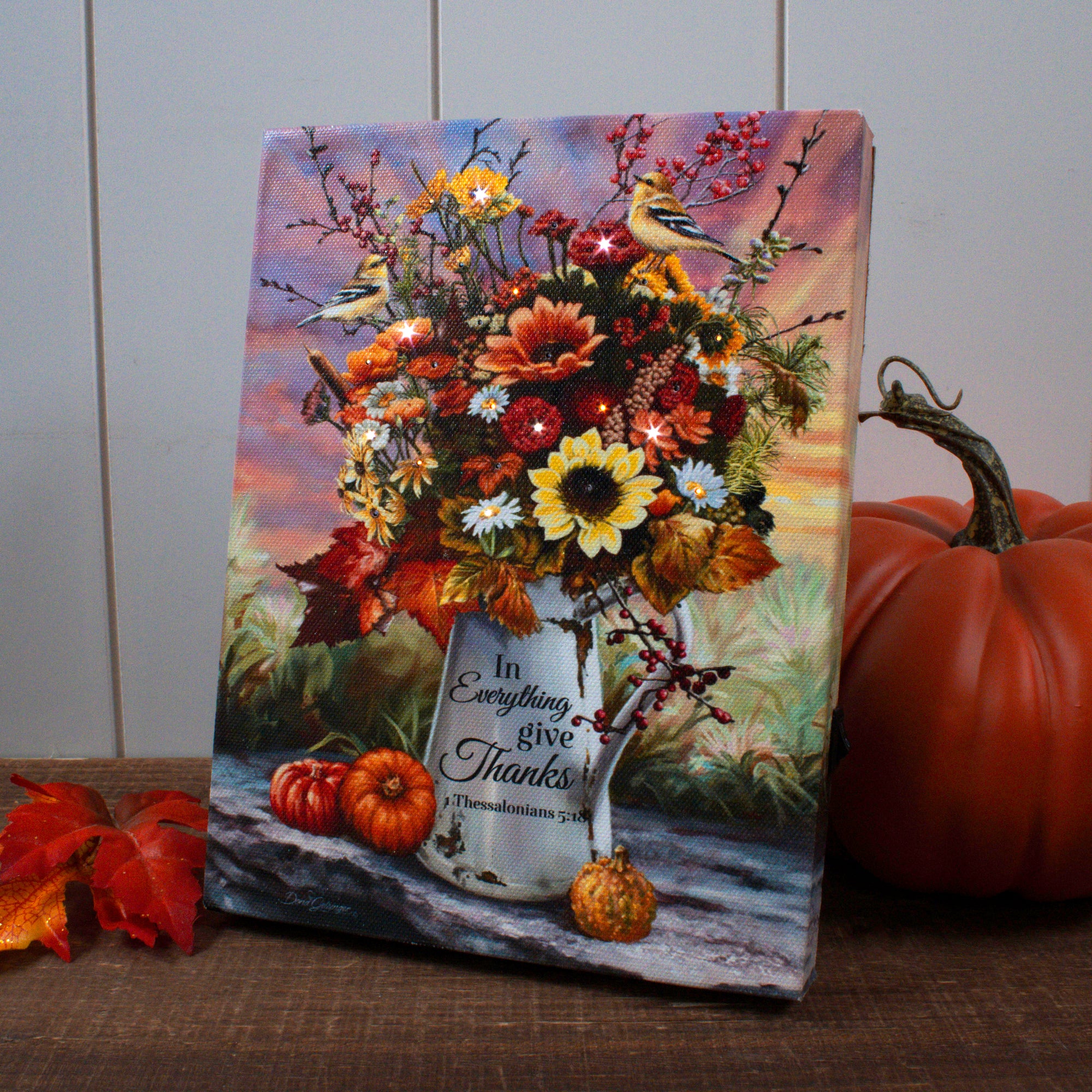 Give Thanks Flowers 8x6 Lighted Tabletop Canvas