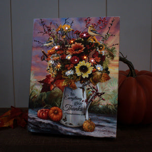 Give Thanks Flowers 8x6 Lighted Tabletop Canvas