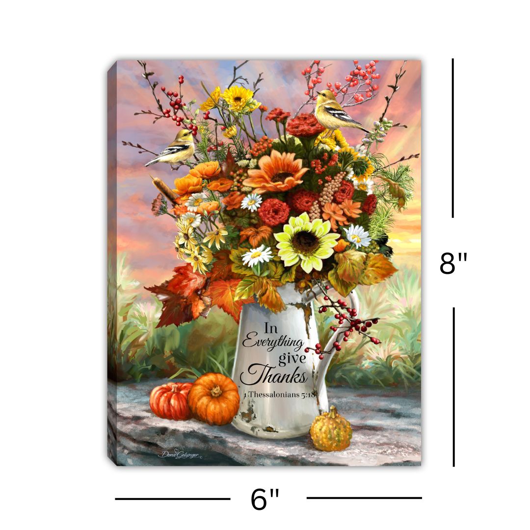 Give Thanks Flowers 8x6 Lighted Tabletop Canvas