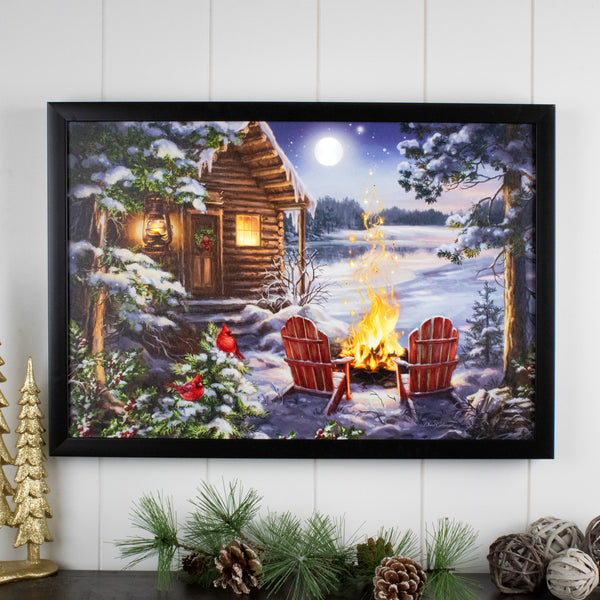 Cottage in The Snow 16x20 Fiber Optic Canvas | Glow Decor