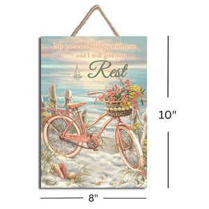 Bicycle by the Sea Wooden Sign with Rope Hanger