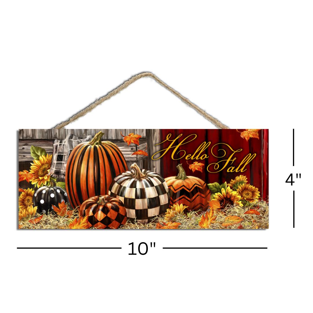 Autumn Pumpkins Wooden Sign with Rope Hanger