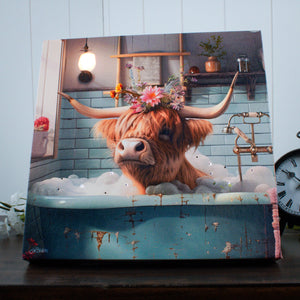 Highland Cow Bath 10x10 Lighted Fiber Optic Canvas