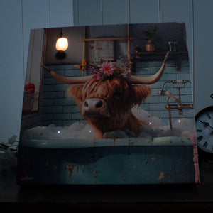 Highland Cow Bath 10x10 Lighted Fiber Optic Canvas