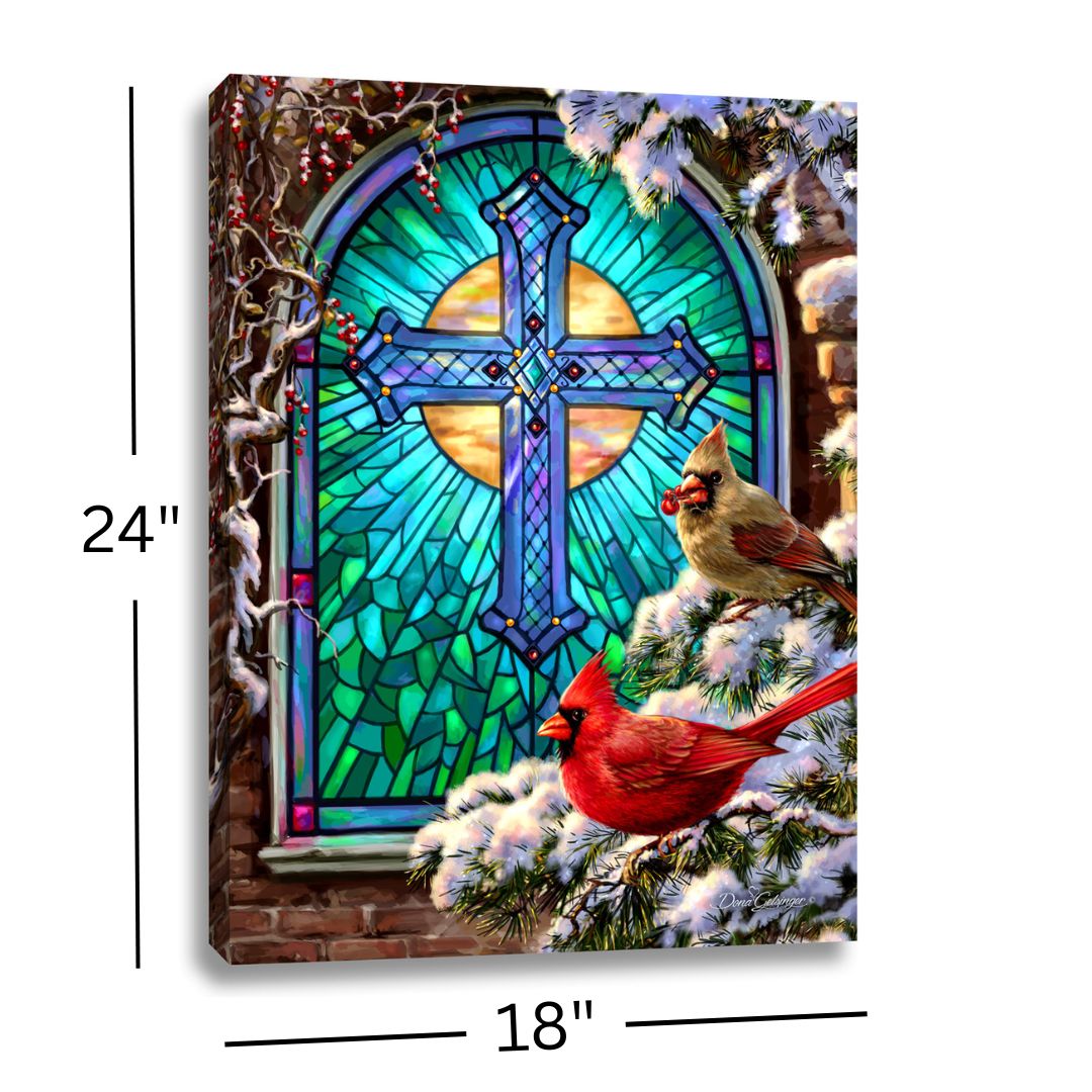 Cardinals Stained Glass 18x24 Fully Illuminated LED Wall Art