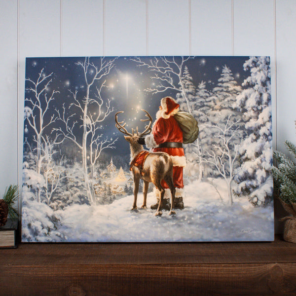 Starry Night Santa 18x24 Fully Illuminated LED Wall Art | Glow Decor