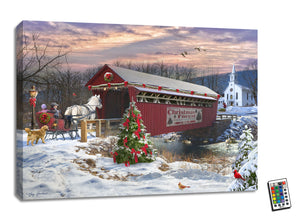 Covered Bridge 18x24 Fully Illuminated LED Wall Art